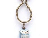 Antiqued Brass Branch Porcelain Owl Necklace