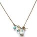 Antiqued Brass Leaf Green Turquoise Quartz Porcelain Owl Necklace