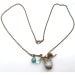 Antiqued Brass Leaf Green Turquoise Quartz Porcelain Owl Necklace