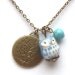 Antiqued Brass Tree Turquoise Porcelain Owl Necklace