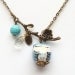 Antiqued Brass Leaf  Turquoise Quartz  Porcelain Owl Necklace