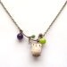 Antiqued Brass Leaf  Jade Porcelain Owl Necklace