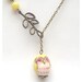 Antiqued Brass Leaf Butter Jade Porcelain Owl Necklace