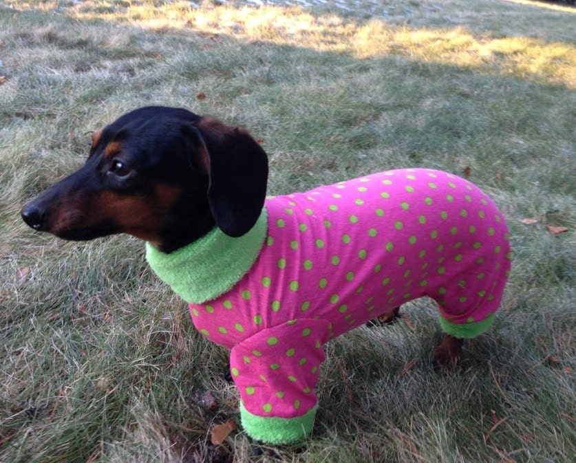 Valentines Day  Neon Green and Pink Dog Pajamas Trimmed in Lime Green Cuddle Fleece