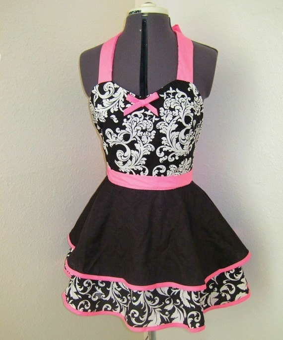 Pink, Black & White Parisian Pin Up Vintage Retro Style Apron
