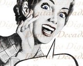 Vintage Art Illustration - Digital Image - Retro Cartoon Comic  Woman Talk Balloon