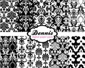 BUY 2 GET 2 FREE - Digital Scrapbook Paper Clip Art - Damask  Black & White Pack 1 - dgd100