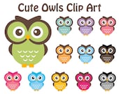 BUY 2 GET 2 FREE - Owl Clip Art - 12 Digital Cute Owls - Personal and Commercial Use