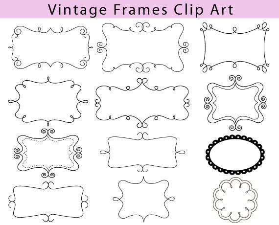BUY 2 GET 2 FREE - Vintage Frame Clip Art - 12 Digital Classic Labels Frames and Tags - Calligraphy Decorative Elements