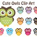 BUY 2 GET 2 FREE - Owl Clip Art - 12 Digital Cute Owls - Personal and Commercial Use