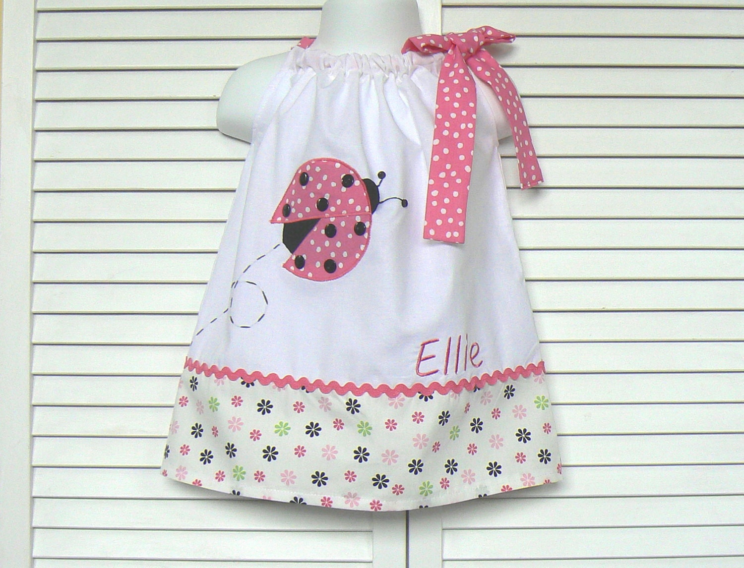 Personalized Ladybug in PINK Pillowcase Dress size 6 mo to girls size 6