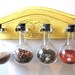 Carved Amarillo Yellow Beaker Spice Rack, Shabby Chic