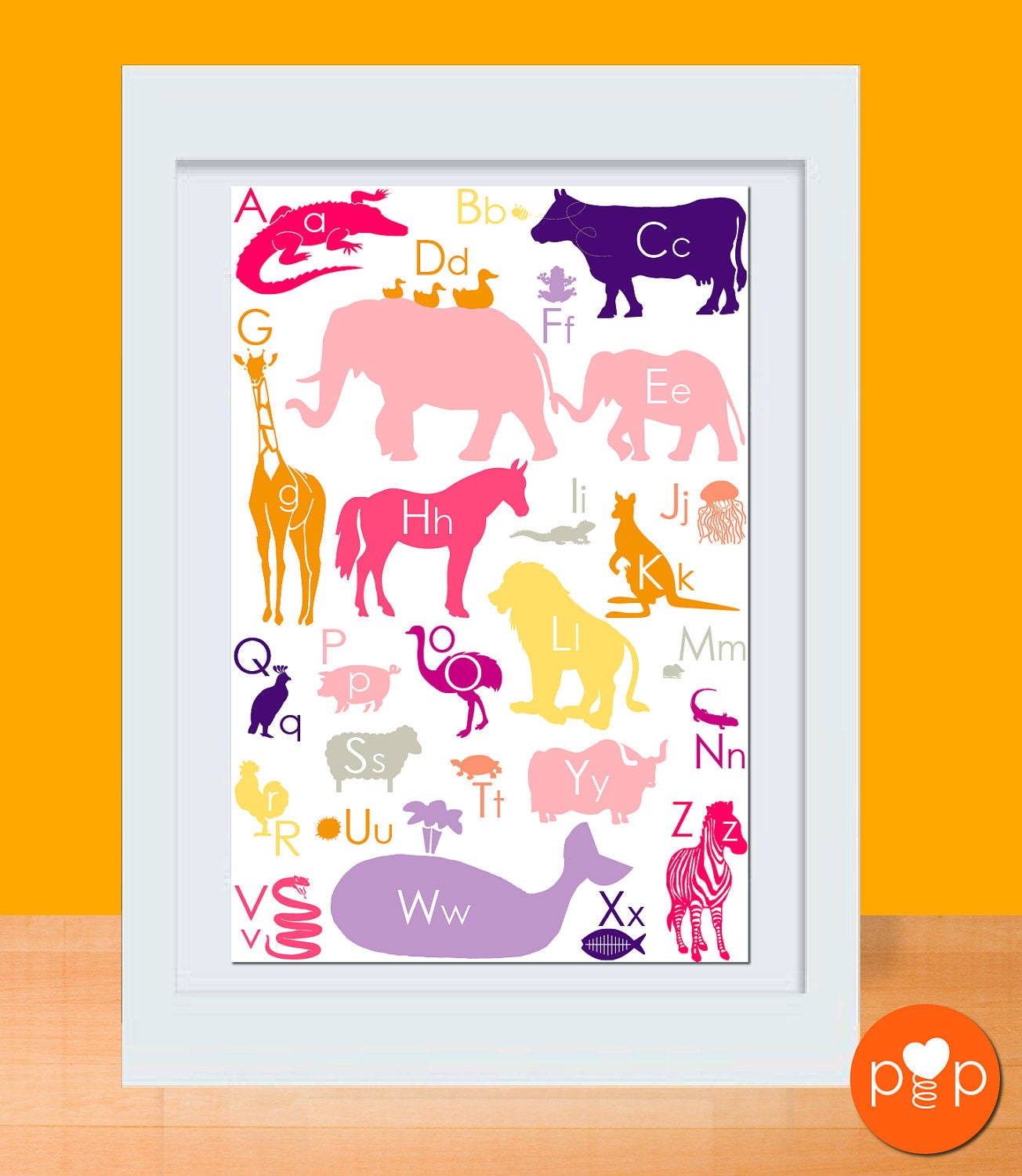 Alphabet Animals Art Print - GIRL - 11 x 17 Poster