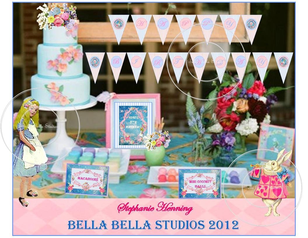 ALICE In WONDERLAND Custom PRINTABLE Birthday Party Collection - Featured on Kara's Party Ideas Website - Bella Bella Studios Il_170x135