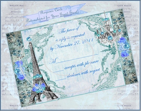MARIE ANTOINETTE and Eiffel Tower Custom Printable Response Cards by Bella Bella Studios Il_570xn