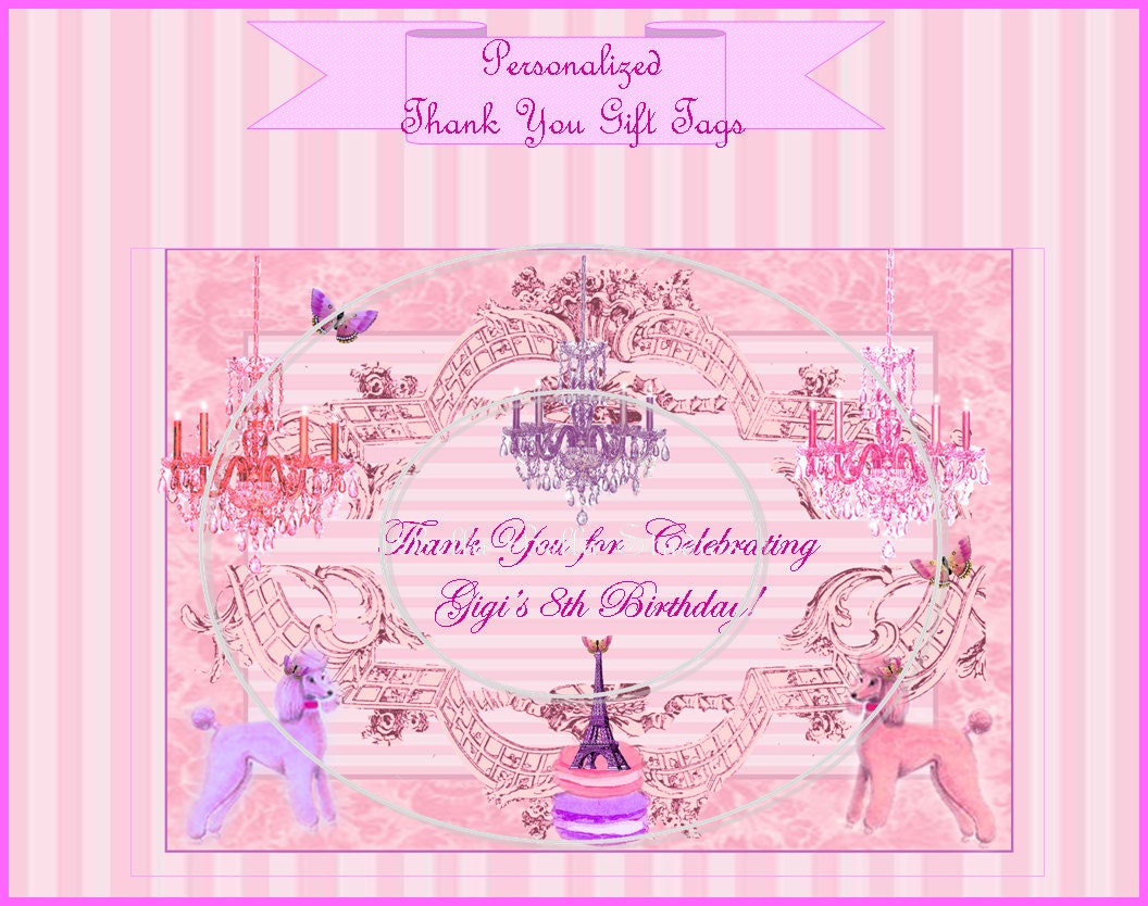 PARIS POODLE Custom PRINTABLE Thank You Gift - Favor Tags - Bella Bella Studios Il_570xn