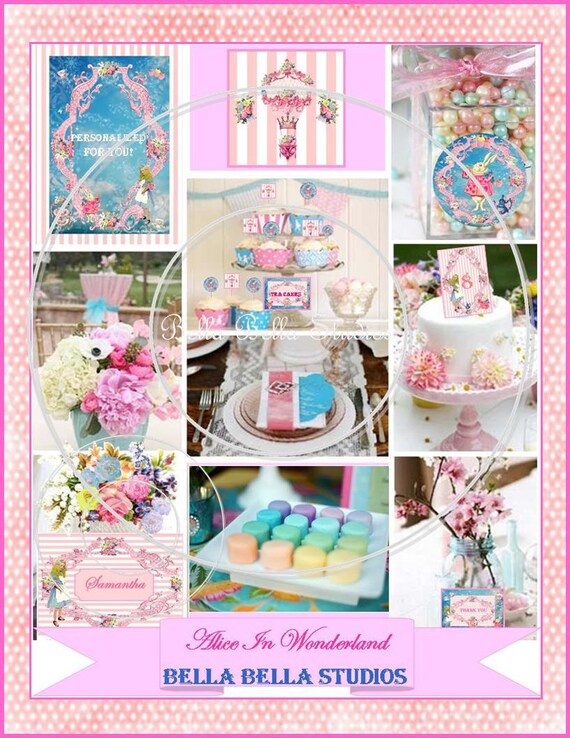ALICE In WONDERLAND Inspired Custom PRINTABLE Birthday Party Collection - Featured on Kara's Party Ideas Website - Bella Bella Studios Il_570xn