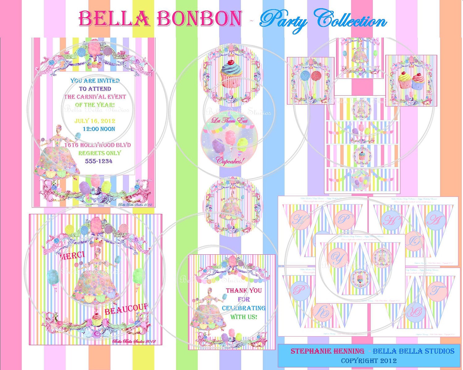 Bella Bonbon MARIE ANTOINETTE - Custom PRINTABLE Birthday Party Collection - Old Fashion Carnival - Bella Bella Studios Il_570xn