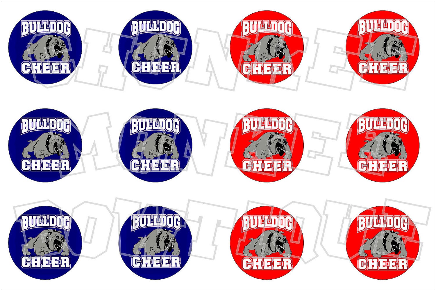 Bulldog Cheer half navy half red background bottlecap image sheet- cheerleading