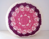 plum and pink lace. crochet granny cushion cover