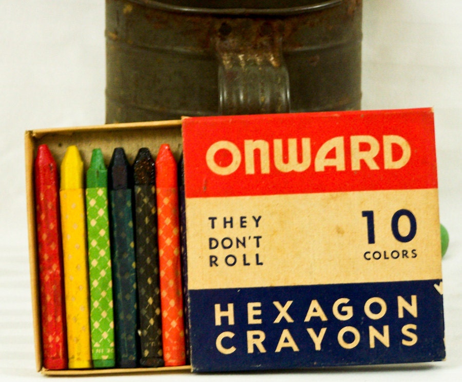 Vintage Onward Hexagon Crayons and Major Hexagon Crayons "They Don't Roll" - esther2u2