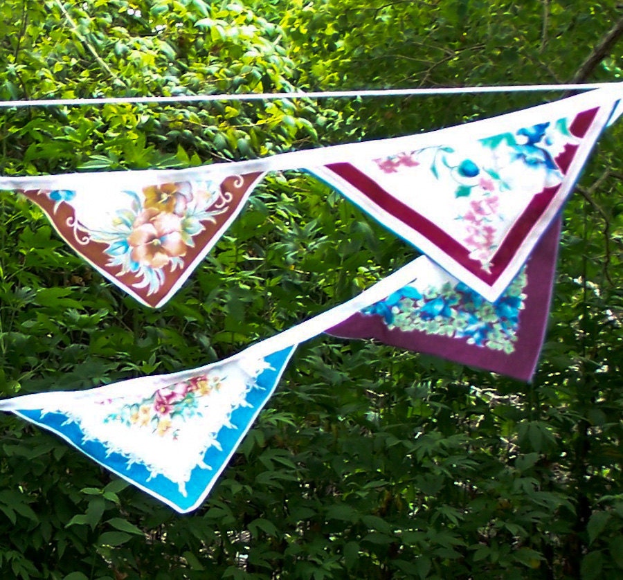 Vintage Hankie Bunting Banner Wedding Decorations Party Bunting Blue Floral Hanky Garland Free Shipping