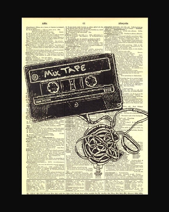 Mix Tape Dictionary Print Upcycled Art 8x11 by badcandy on Etsy