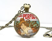 Perfection Mucha Necklace Glass Art Picture Pendant Photo Pendant Handcrafted Jewelry by Lizabettas