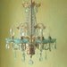 RESERVED for Quinn - Chandelier Lighting, Italian Brass and Aqua Crystal