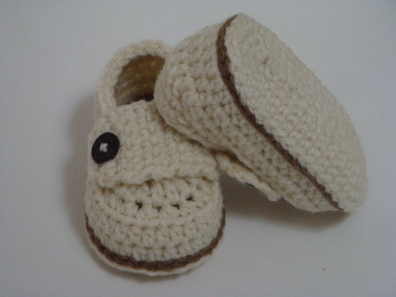 Baby Boy Button Loafers - Cream & Brown Booties