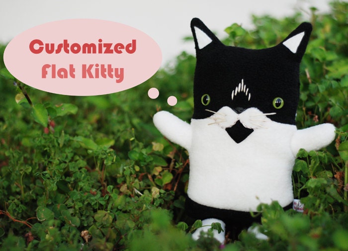 Customized Flat Kitty Cat Plush / Classic - 11" tall