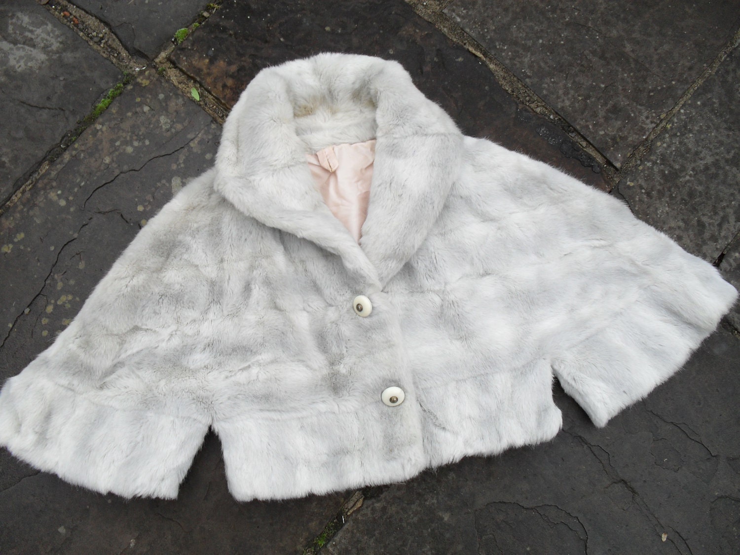 Genuine GIRMES Vintage faux fur cropped dress coat cape jacket 50s 40s Pin Up style S 8 10