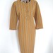 Vintage 60s 50s mustard aqua textured raised pattern scalloped button shift MOD mad men wiggle dress 16 14