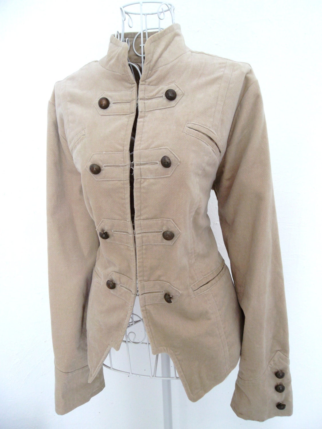 Vintage 80s DANDY Gothic Military jacket Victorian Steampunk Burlesque coat L cream