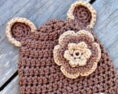 PATTERN Little Bear Crochet Beanie Hat PDF - fun hat, baby to adult sizes - complete instructions for beanie, earflap, braids, ties