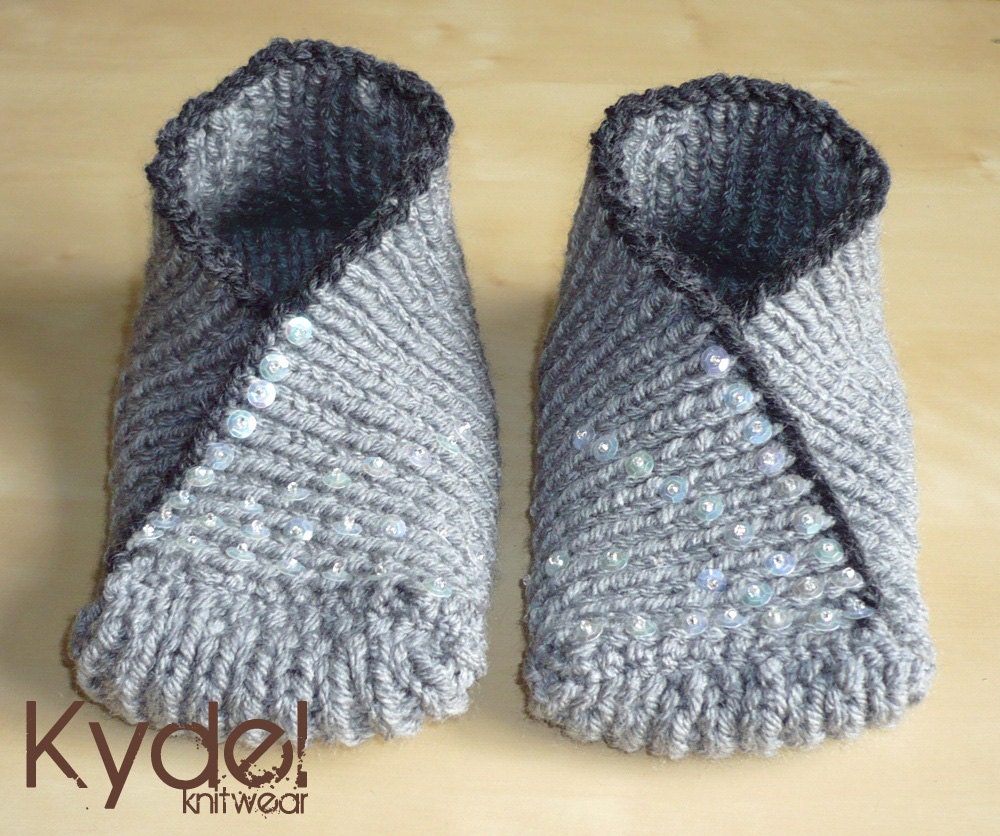 Slippers Socks Kimono Hand Knit Grey Green Womens Winter Accessories Christmas Gift