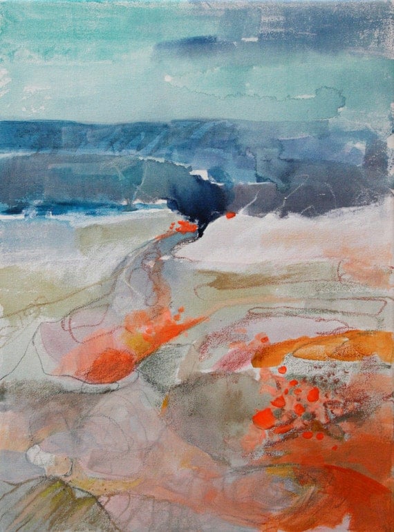 Oceanscape, Original Mixed Media Painting, 12 x 16 inches, "Winkles"
