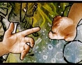 Artist Trading Card - Hands -  MINIATURE ART  - "Reach Out"  - ACEO - Collectible - 2.5 X 3.5