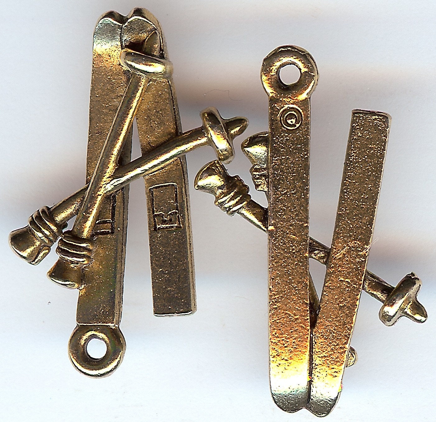 TWO Antiqued Brass Pewter Charms. SKIS and Poles. Ski. Ski Pole. FREE Gift with Order.