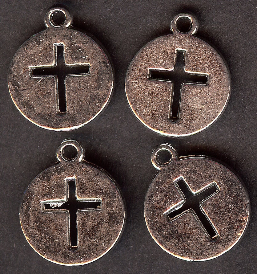 TWO Silver Plated Charms. CROSSES in Circles. FREE Gift with Order.