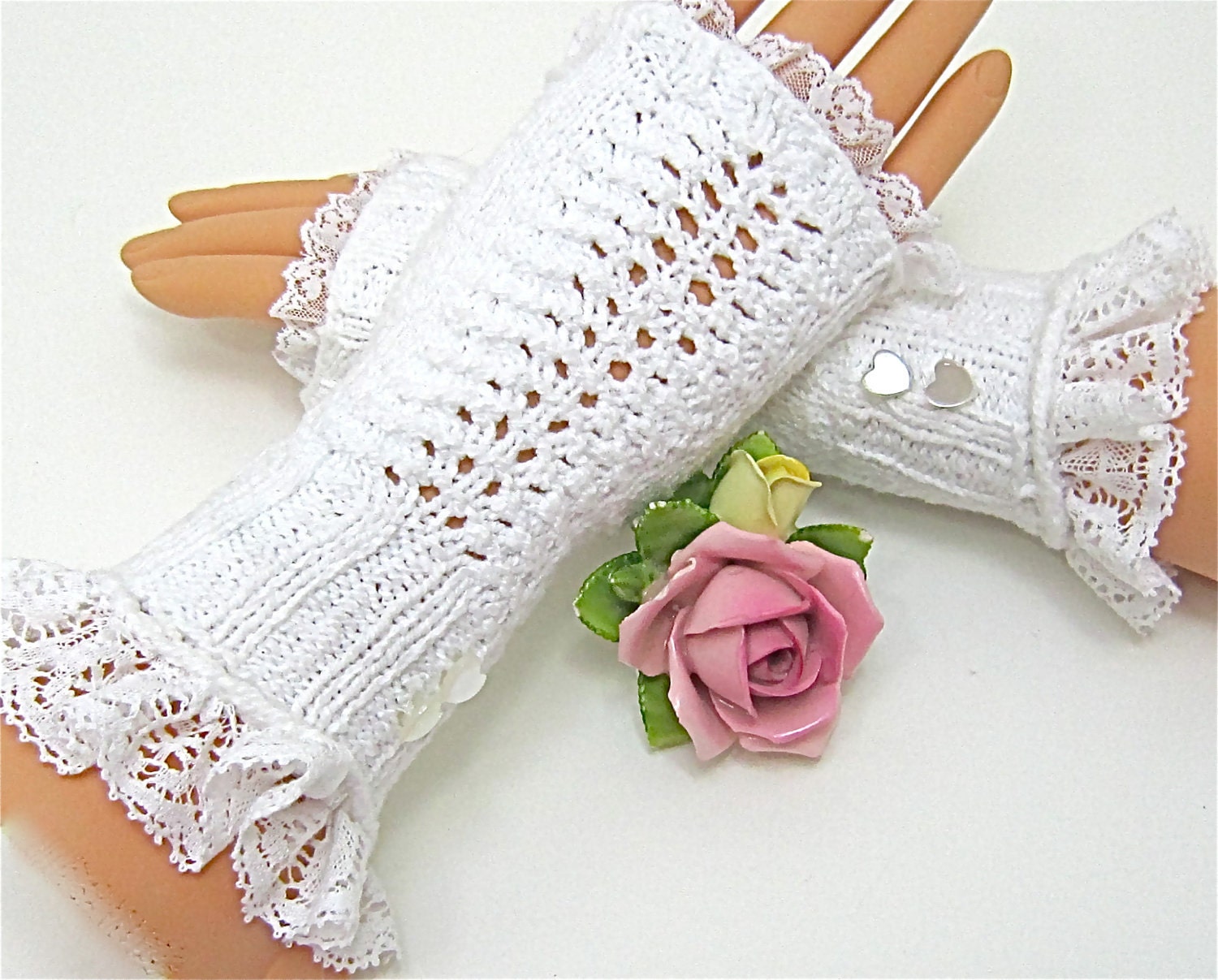 Fingerless Gloves Pure White Lacy bridal bridesmaid prom stretch cotton MADE TO ORDER