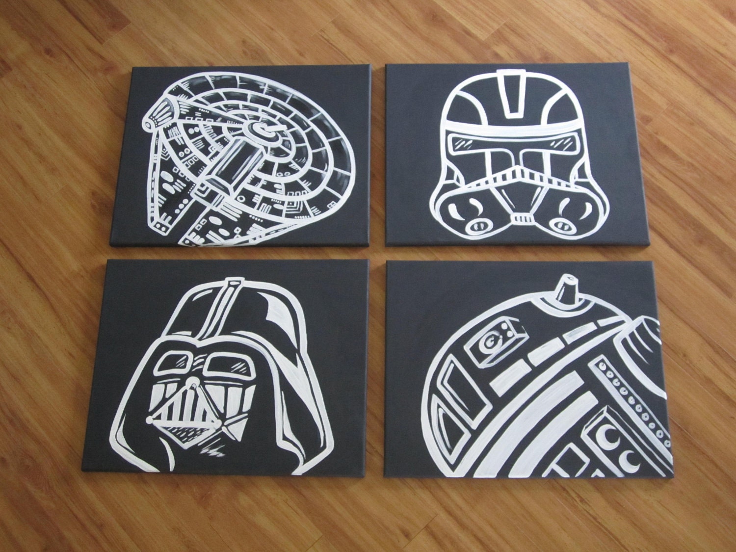 star wars art . 4 -16x20's . hand painted originals .