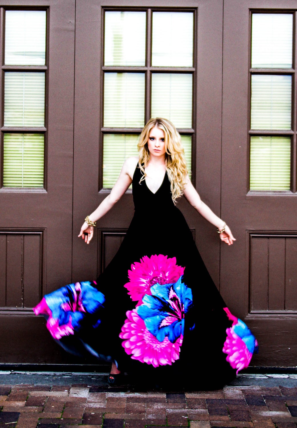 LIMITED EDITION Midnight Blossoms Braided Halter Jersey Glam Gown