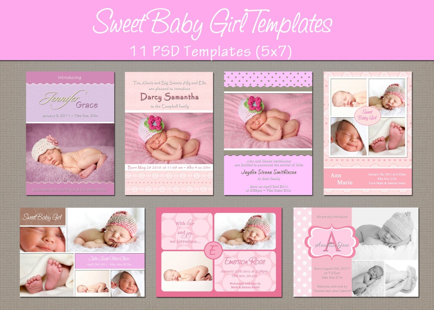 <strong>Baby Girl Birth Announcements</strong> | Photo and No Photo ... Baby girl announcement templates
