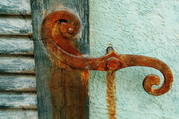 Industrial Fleurish - Rusted Decor Handle on Window Shutters in Nashville, Tennessee, Fine Art Photography 8x10" Matte Print