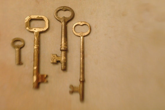 Skeleton Keys - Four Vintage Skeleton Keys, Rustic Industrial Steampunk Home Decor, Fine Art Photography 8x10" Matte Print, Ready to Ship