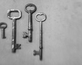 Skeleton Keys Still Life Photo in Black and White - Four Vintage Antique Skeleton Keys, Fine Art Photography 8x10" Matte Print