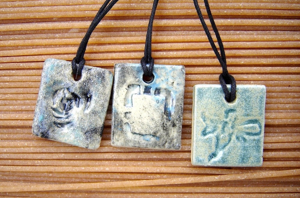 3-in-1 Mini-tile Necklace: Turquoise, Black, White, Blue (E-MN-3)