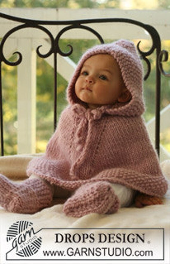 Warm and snug for your little princess knitted DROPS poncho with hood Made To Order