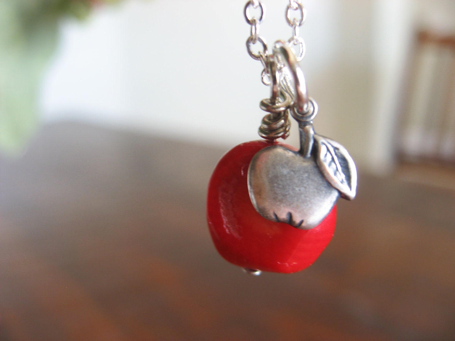 Teachers Pet Jade and Apple Necklace, Teacher Necklace, teacher appreciation, Twilight